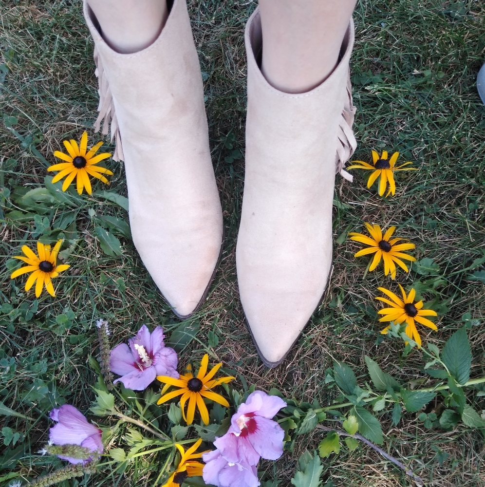 Nude suede fridge booties